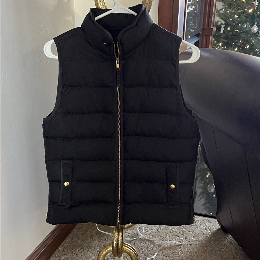J. Crew Black Puffer Vest with Gold Details